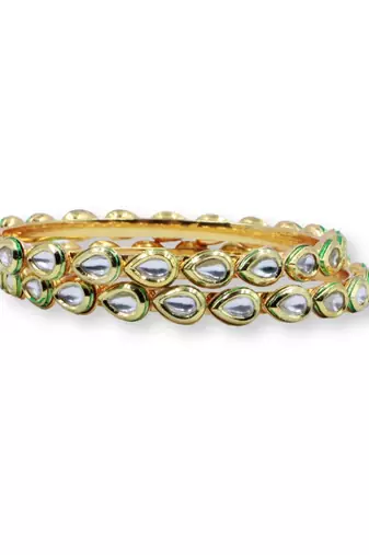 Meenakari Kundan Almond Shaped Slide Bangles, Set of 2
