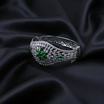 AD Studded Green Stone Openable Kada 1