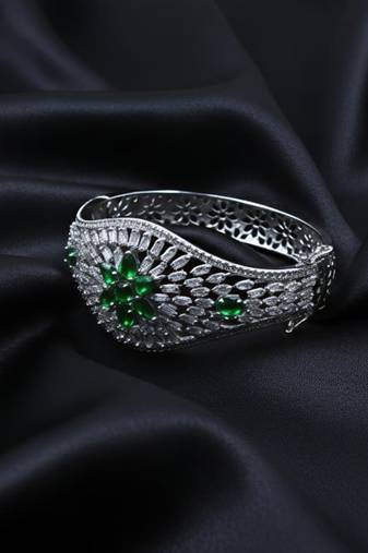 AD Studded Green Stone Openable Kada
