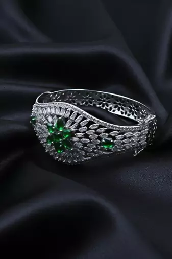 AD Studded Green Stone Openable Kada