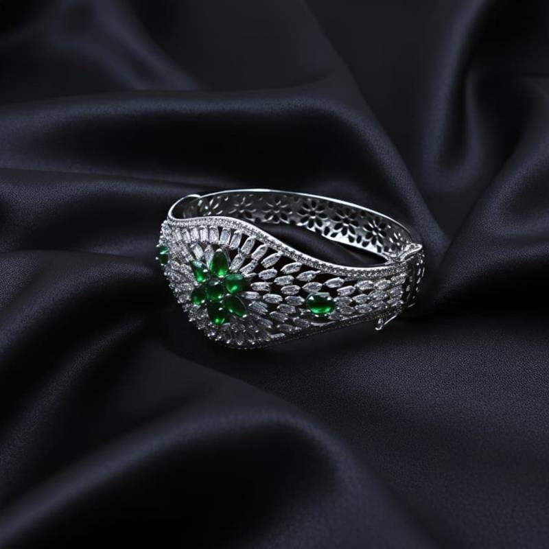 AD Studded Green Stone Openable Kada