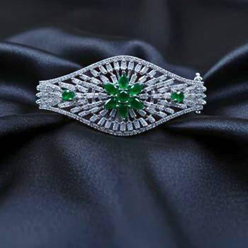 AD Studded Green Stone Openable Kada 2