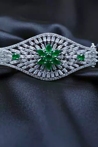 AD Studded Green Stone Openable Kada