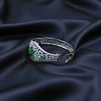 AD Studded Green Stone Openable Kada 3