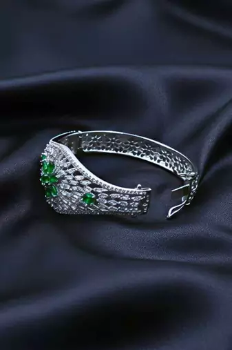 AD Studded Green Stone Openable Kada