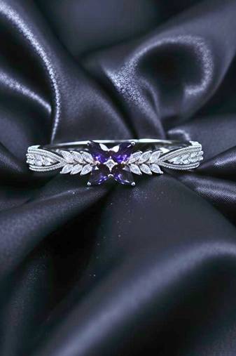 AD Studded Purple Stone Floral Design Openable Kada