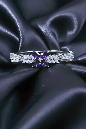 AD Studded Purple Stone Floral Design Openable Kada