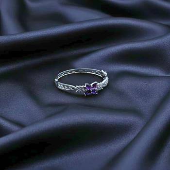 AD Studded Purple Stone Floral Design Openable Kada 2