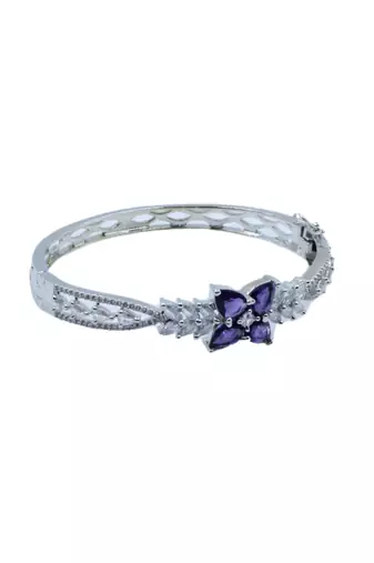 AD Studded Purple Stone Floral Design Openable Kada