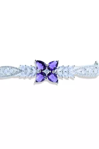 AD Studded Purple Stone Floral Design Openable Kada