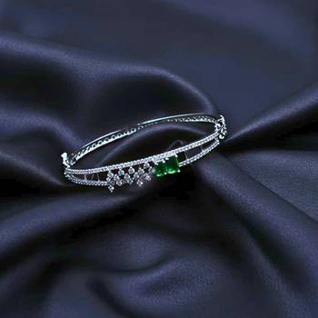 AD Studded Green Stone Floral Design Openable Kada 1