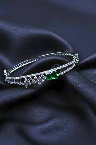 AD Studded Green Stone Floral Design Openable Kada