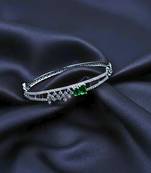 AD Studded Green Stone Floral Design Openable Kada