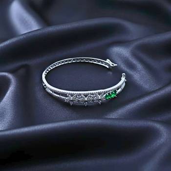 AD Studded Green Stone Floral Design Openable Kada 2