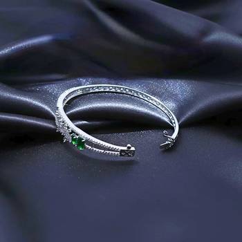 AD Studded Green Stone Floral Design Openable Kada 3