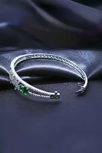 AD Studded Green Stone Floral Design Openable Kada