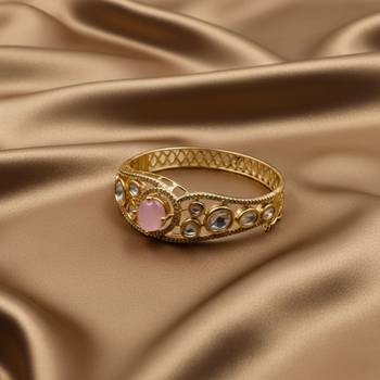 Kundan with Cubic Zircon Studded Pink Stone Openable Kada 1