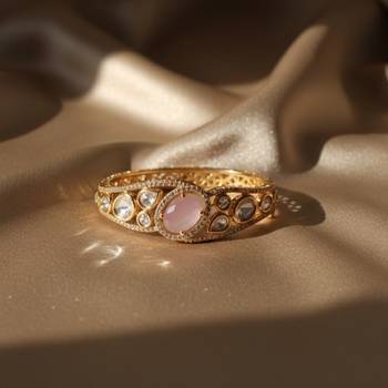 Kundan with Cubic Zircon Studded Pink Stone Openable Kada 2