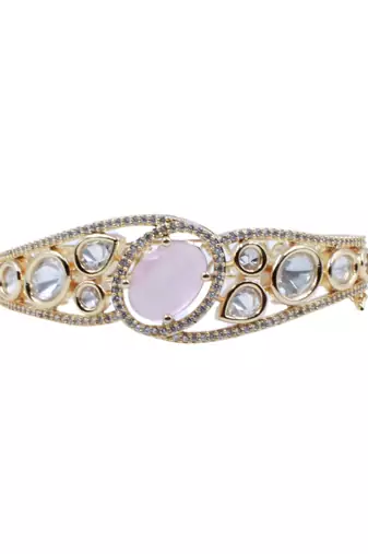 Kundan with Cubic Zircon Studded Pink Stone Openable Kada