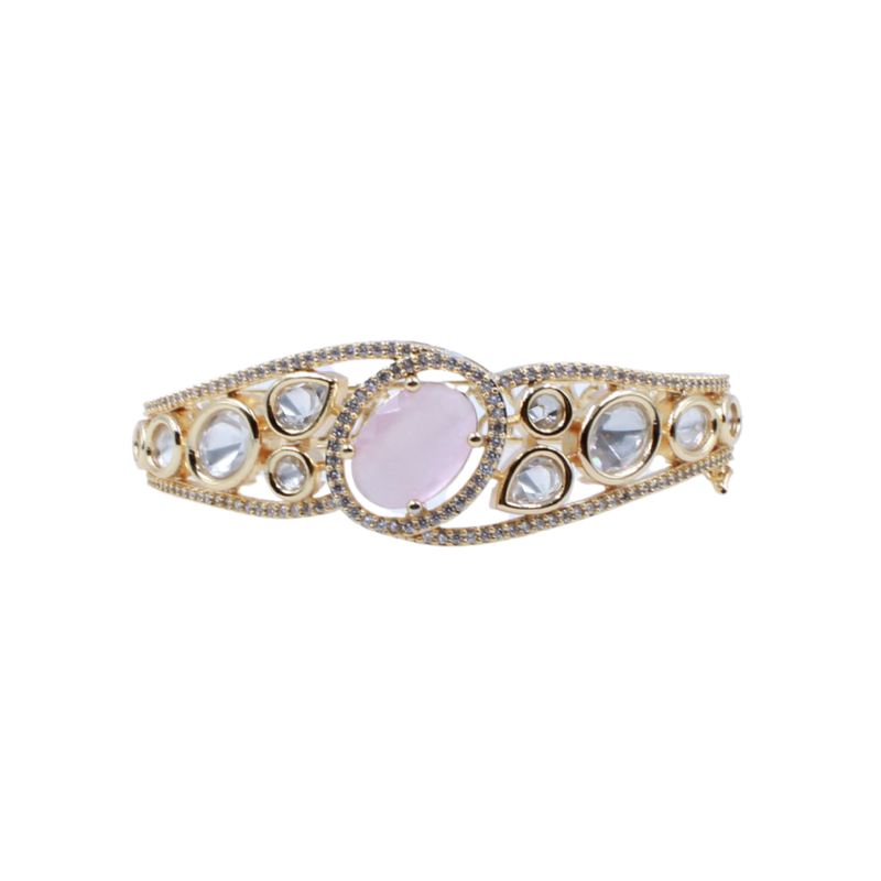 Kundan with Cubic Zircon Studded Pink Stone Openable Kada