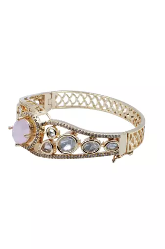 Kundan with Cubic Zircon Studded Pink Stone Openable Kada
