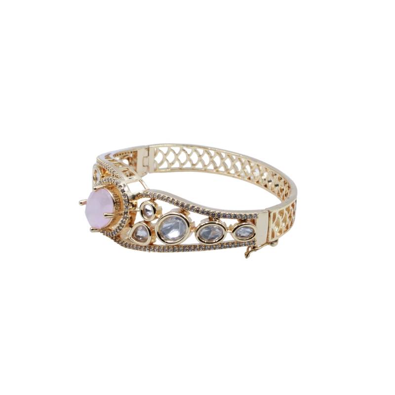 Kundan with Cubic Zircon Studded Pink Stone Openable Kada