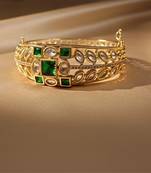 Kundan with Cubic Zircon Studded Green Stone Openable Kada