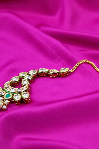 Gold Plated Meenakari Kundan Maangtikka