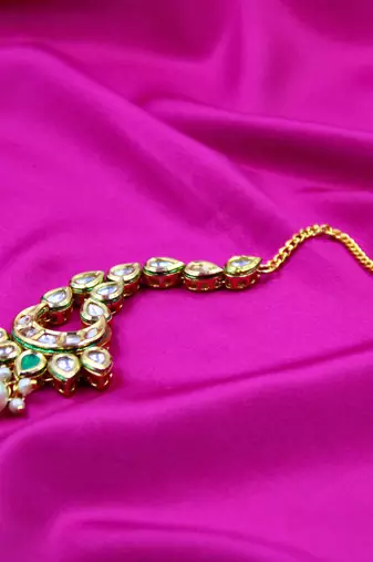 Gold Plated Meenakari Kundan Maangtikka
