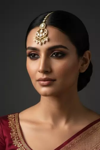 Moissanite Polki Pearl Chandbali Maang Tikka