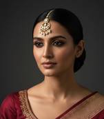Moissanite Polki Pearl Chandbali Maang Tikka