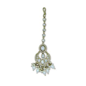 Moissanite Polki Pearl Chandbali Maang Tikka 3