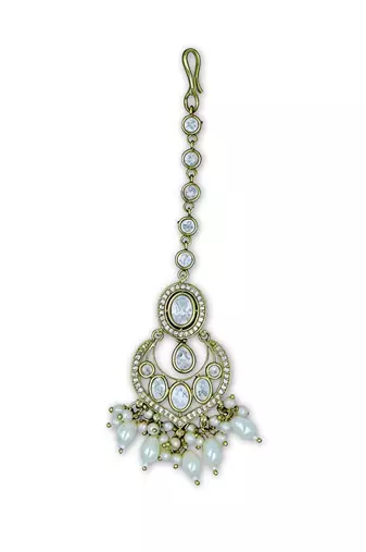 Moissanite Polki Pearl Chandbali Maang Tikka
