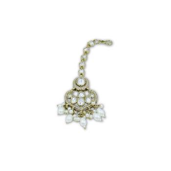 Moissanite Polki Pearl Chandbali Maang Tikka 4