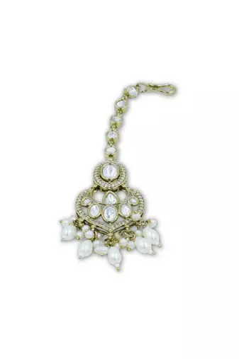 Moissanite Polki Pearl Chandbali Maang Tikka