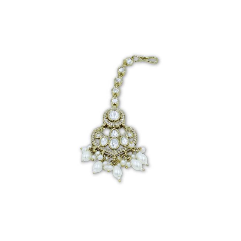 Moissanite Polki Pearl Chandbali Maang Tikka