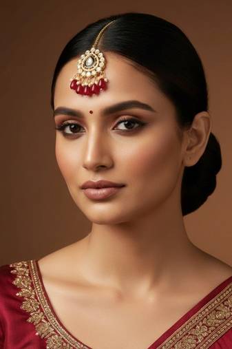 Meenakari Moissanite Kundan Maang Tikka with Red Beads & Pearls