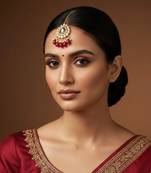 Meenakari Moissanite Kundan Maang Tikka with Red Beads & Pearls