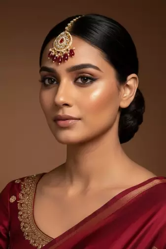 Moissanite Kundan Maang Tikka with Red Beads & Pearls