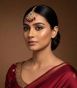 Moissanite Kundan Maang Tikka with Red Beads & Pearls