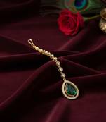 Green Stone Almond-Shaped Maang Tikka with CZ & Pearls