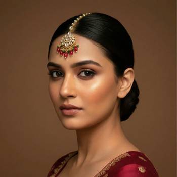 Moissanite Kundan Maangtikka with Green & Red Beads 1