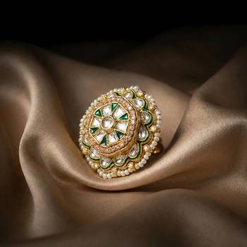 Meenakari Kundan Moissanite Polki Rajwadi Adjustable Ring 1