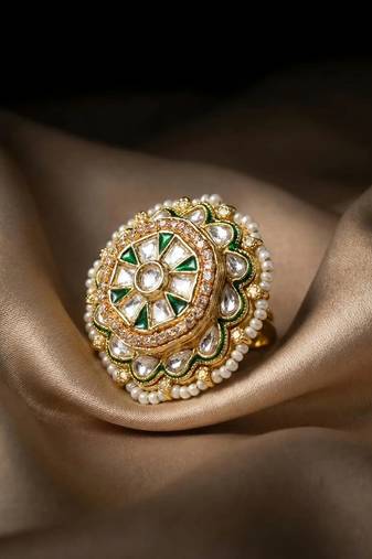 Meenakari Kundan Moissanite Polki Rajwadi Adjustable Ring