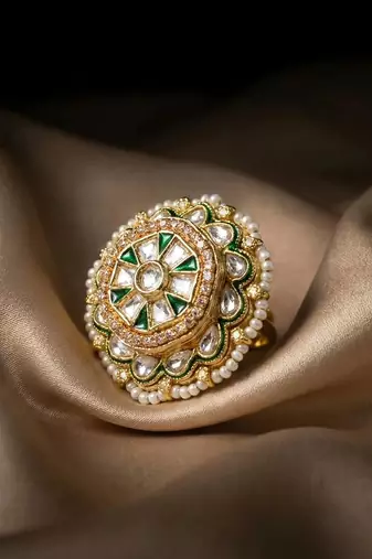 Meenakari Kundan Moissanite Polki Rajwadi Adjustable Ring