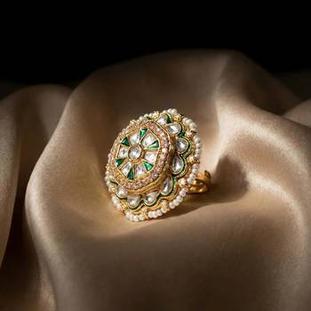 Meenakari Kundan Moissanite Polki Rajwadi Adjustable Ring 2