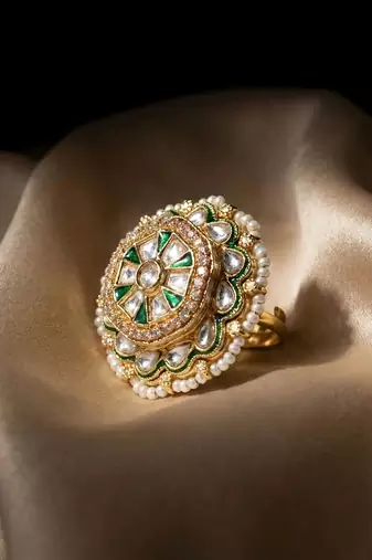 Meenakari Kundan Moissanite Polki Rajwadi Adjustable Ring