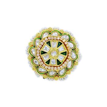Meenakari Kundan Moissanite Polki Rajwadi Adjustable Ring 3