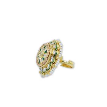 Meenakari Kundan Moissanite Polki Rajwadi Adjustable Ring 4