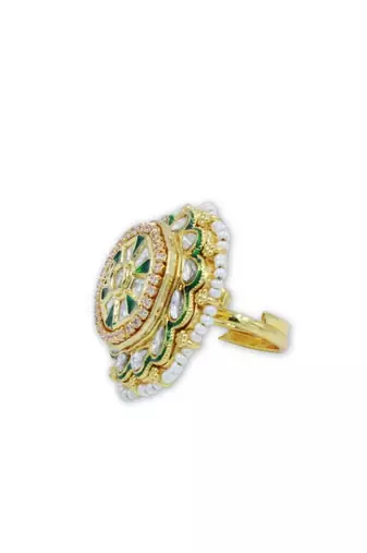 Meenakari Kundan Moissanite Polki Rajwadi Adjustable Ring
